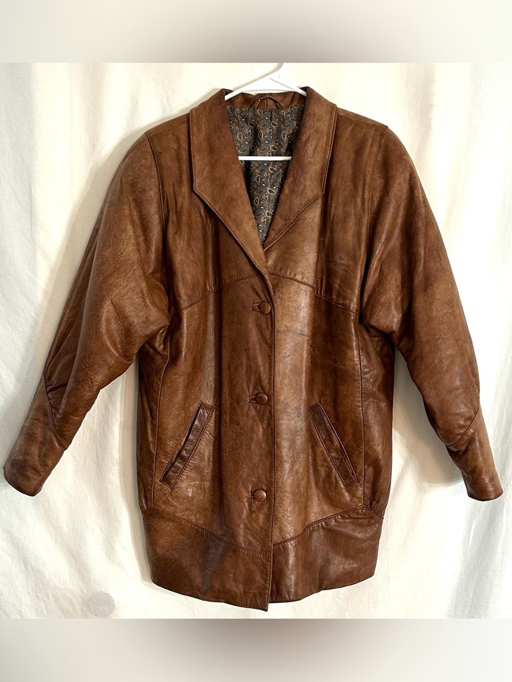 PolarPels Stavanger Norway VTG Long Brown Genuine Leather Jacket Women's Sz 10